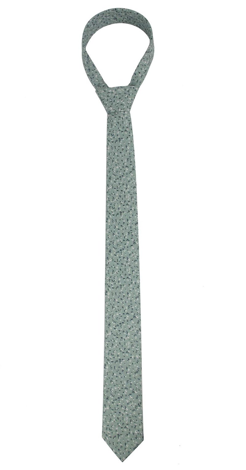 Kebocis Mens Skinny Cotton Floral Necktie Thin Tie for Men, Sage Green - Image 4